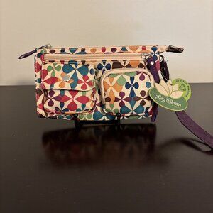 Lily Bloom Recycled Fabric Tan Multicolor Wristlet Wallet New
